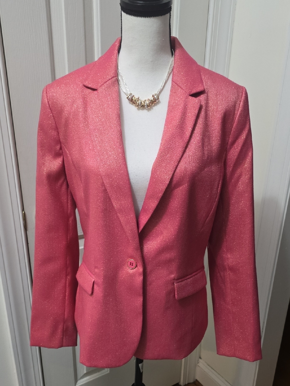 LIZ CLAIBORNE WOMEN'S PLUS GOLDTONE SPARKLES RED LINED BLAZER JACKET SIZE 18